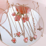 Cifeeo Pink Crystal Peach Heart Pendant Necklace For Women Girls Sweet Cool Y2k Clavicle Chain Kpop Necklace Fashion Jewelry Party Gift