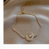 Cifeeo Elegant Inlaid Rhinestone Korean Bracelets Gold Colour Flower Charm Bracelet For Women Fashion Jewelry Accessories Party Gifts