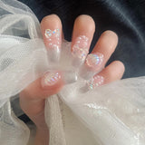Cifeeo （Handmade Manicures）10 PCS Handmade Fake Nails Laser Light Pink Cat'S Eye Super Fairy Shell Model Bridal Gentle White