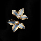 Cifeeo New Arrival Stud Earrings Fashion Plant Metal Women Vintage Blue Earrings Flower Pearl Ear Jewelry