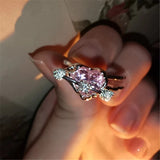 Cifeeo Kpop Pink Crystal Love Heart Open Ring For Women Wedding Luxury Vintage Grunge Aesthetic Jewelry Y2K Accessories