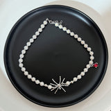 Cifeeo Vintage Pearl Love Butterfly Spider Pendant Choker Necklace For Men Women Gothic Hip Hop Cross Moon Chain Long Jewelry halloween