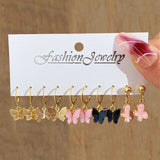 Cifeeo Pink Cartoon Duck Earrings Set Cute Animal Butterfly Heart Dangle Earrings For Women Girls Geometric Earring Trendy Jewelry Gift