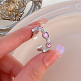 Cifeeo Pink Crystal Heart Bowknot Rings For Women Girls Y2k Kpop Sweet Cool Open Finger Rings Party Fashion Jewelry Gifts 2023 New