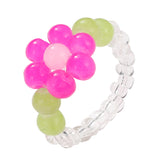 Cifeeo New Cute Transparent Resin Acrylic Handmade Beaded Rhinestone Colourful Geometric Square Round Rings for Women Y2k Jewelry Party