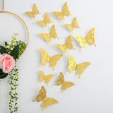 Back To School 12pcs Wall Stickers 3D Hollow Rosegold Butterfly Decorative Sticker for Home Living Room Bedroom Kids Room Wall Wedding Decor