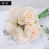 Graduation Gift  5 Pierced Roses Realistic Touch Moisturizing Rose Bud Artificial Flowers Bouquet Wedding Home Table Decor Arrange Fake Plants