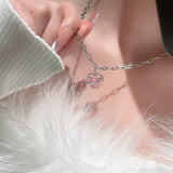 Cifeeo Pink Crystal Peach Heart Pendant Necklace For Women Girls Sweet Cool Y2k Clavicle Chain Kpop Necklace Fashion Jewelry Party Gift