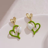 Graduation Gift New Arrival Drop Earrings Fashion Metal Trendy Heart Women Dangle Earrings White Flower Tulip Spring Fruit Green Heart Jewelry