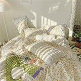 Cifeeo Pleated Floral Bedding Set Cute Ruffles Duvet Cover Bed Sheet Set Fashion Soft Bed Linen Pillowcase Queen King Size Bedspreads