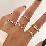 Cifeeo Boho Gold Color Snake Rings Set For Women Vintage Geometric Cross Heart Butterfly Rings Female Finger Rings Trendy Jewelry Gifts