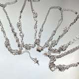 Cifeeo Retro Silver Color Y2k Pendant Necklaces For Women Korean Shiny Zircon Crystal Heart Clavicle Necklace Aesthetic Jewelry Gifts
