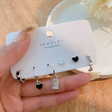 Cifeeo Korean Silver Color Butterfly Heart Circle Earrings For Women Kpop Metal Tassel Pendant Piercing Earrings 6pcs Set Trend Jewelry