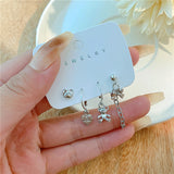 Cifeeo Korean Silver Color Butterfly Heart Circle Earrings For Women Kpop Metal Tassel Pendant Piercing Earrings 6pcs Set Trend Jewelry
