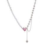 Cifeeo Pink Crystal Peach Heart Pendant Necklace For Women Girls Sweet Cool Y2k Clavicle Chain Kpop Necklace Fashion Jewelry Party Gift