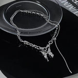 Cifeeo KPOP Punk Butterfly Pendant Grunge Metal Chain Necklace For Women Hip Hop Cool Guy Y2k Jewelry