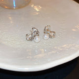 Cifeeo 2023 New Arrival Stud Earrings Fashion Bowknot Metal Women Classic Bow Pearl Earrings Sweet Simple Small Wholesale Jewelry