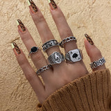 Cifeeo Punk Gothic Chain Snake Rings Set For Women Men Vintage Silver Plated Heart Butterfly Retro Finger Rings Fashion Jewelry Gfits