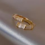 Graduation Gift New Arrival Rings Fashion Women Metal Party Classic Zircon Bamboo Women's Open Ring Korean Style Elegant Female Jewelry