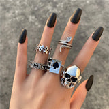 Cifeeo Punk Gothic Chain Snake Rings Set For Women Men Vintage Silver Plated Heart Butterfly Retro Finger Rings Fashion Jewelry Gfits