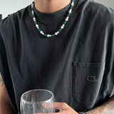 Cifeeo-Stitching Green Beaded Necklace