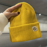 Cifeeo-Smile Face Beanie for Women Men Smile Winter Beanie Hat Acrylic Knit Embroidery Skull Cap