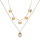 CIFEEO-Freshwater Pearl Butterfly Multi-layer Necklace