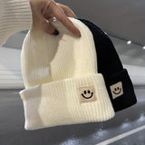 Cifeeo-Smile Face Beanie for Women Men Smile Winter Beanie Hat Acrylic Knit Embroidery Skull Cap