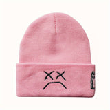 Cifeeo-Sad Expression LIL PEEP Embroidered Cold Hat Men's Warm Knitted Hat Women's Cool Trendy Hooded Hat