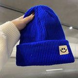 Cifeeo-Smile Face Beanie for Women Men Smile Winter Beanie Hat Acrylic Knit Embroidery Skull Cap