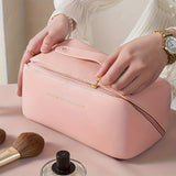 Cifeeo-Waterproof Travel Cosmetic Bag With Dividers And Handle - Large Capacity Makeup Toiletry Bag For Women - Multifunctional Storage Bag With PU Leather Material