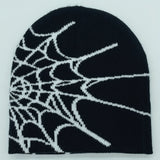 Cifeeo-1pc Unisex Plain Color Slouchy Knitted Beanie Hat With Spider Web Embroidery For Autumn And Winter