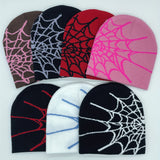 Cifeeo-1pc Unisex Plain Color Slouchy Knitted Beanie Hat With Spider Web Embroidery For Autumn And Winter