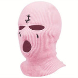 Cifeeo-Winter Embroidered Knitted Ski Mask Balaclava 3 Hole Knitted Ski Neck Warmer Warm Knitted Hat Valentine's Day gift, New Year gift