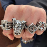 Cifeeo Vintage Silver Open Punk Rings for Men Women, 24PCS Adjustable Rings, Alt Rings, Chunky Silver Rings, Bulky Rings, Hippie Rings ,Cool Gothic Ring,Statement Stacking Ring, Skull Snake Star Flower Heart Eboy Emo Y2K Ring