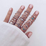 7-19pcs Silver Star Moon Knuckle Ring Set for Women Girls Vintage Stackable Midi Finger Rings Set