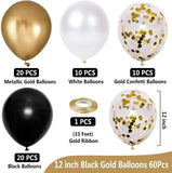 Black Gold Confetti Latex Balloons, 60 Pack 12 Inch Black Metallic Gold Party Balloons for Graduation Birthday Wedding Party Decorations