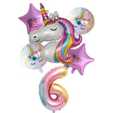 6pcs/lot Rainbow Unicorn Balloon Ball Globos Number Birthday Party Decorations Kids Unicorn Party Wedding Balloons