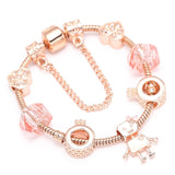 Cifeeo New Heart & Key Pendant Rose Gold Color Fine Bracelets & Bangles Ferris Wheel Beads Charm Bracelet For Women Jewelry Gift