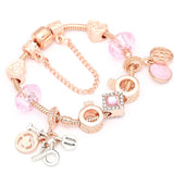 Cifeeo New Heart & Key Pendant Rose Gold Color Fine Bracelets & Bangles Ferris Wheel Beads Charm Bracelet For Women Jewelry Gift