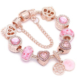 Cifeeo New Heart & Key Pendant Rose Gold Color Fine Bracelets & Bangles Ferris Wheel Beads Charm Bracelet For Women Jewelry Gift