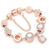 Cifeeo New Heart & Key Pendant Rose Gold Color Fine Bracelets & Bangles Ferris Wheel Beads Charm Bracelet For Women Jewelry Gift