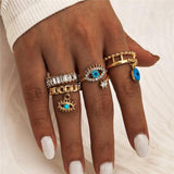 4Pcs/Set Gold Color Evil Eye Rings For Women Vintage Boho Crystal Knuckle Ring Set Female Party Jewelry Gift1111