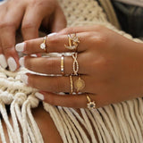 4Pcs/Set Gold Color Evil Eye Rings For Women Vintage Boho Crystal Knuckle Ring Set Female Party Jewelry Gift1111