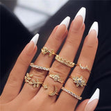 4Pcs/Set Gold Color Evil Eye Rings For Women Vintage Boho Crystal Knuckle Ring Set Female Party Jewelry Gift1111