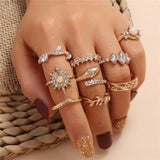 4Pcs/Set Gold Color Evil Eye Rings For Women Vintage Boho Crystal Knuckle Ring Set Female Party Jewelry Gift1111