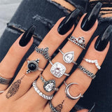 4Pcs/Set Gold Color Evil Eye Rings For Women Vintage Boho Crystal Knuckle Ring Set Female Party Jewelry Gift1111