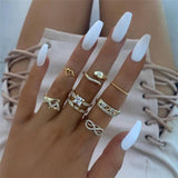 4Pcs/Set Gold Color Evil Eye Rings For Women Vintage Boho Crystal Knuckle Ring Set Female Party Jewelry Gift1111