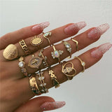 4Pcs/Set Gold Color Evil Eye Rings For Women Vintage Boho Crystal Knuckle Ring Set Female Party Jewelry Gift1111