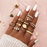 4Pcs/Set Gold Color Evil Eye Rings For Women Vintage Boho Crystal Knuckle Ring Set Female Party Jewelry Gift1111